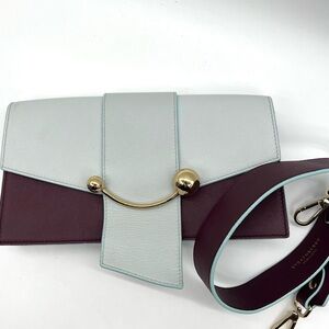 Strathberry East West Leather Shoulder Bag Burgundy Mint Gold Bar